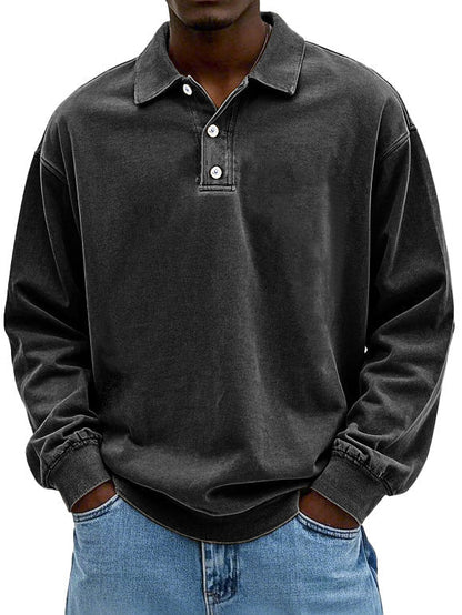 Men's collared quarter-button sweater with long sleeves