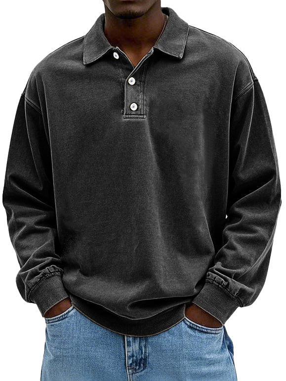 Men's collared quarter-button sweater with long sleeves