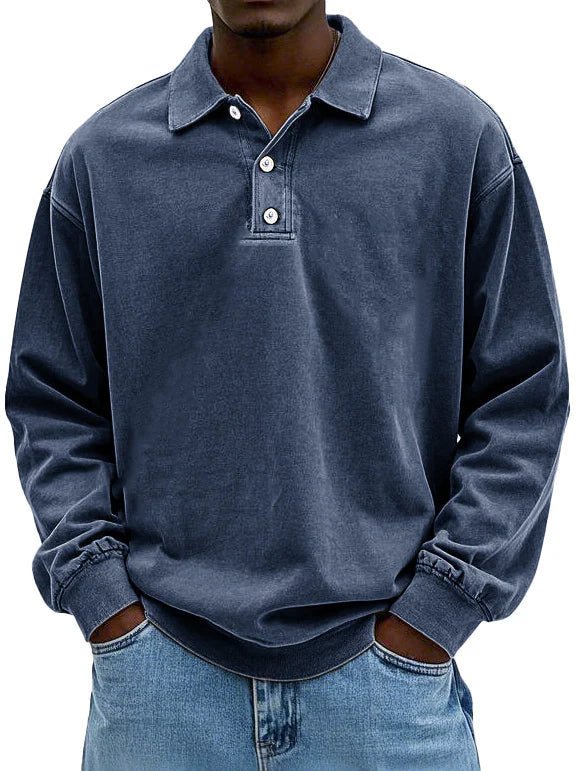 Men's collared quarter-button sweater with long sleeves