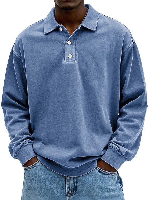 Men's collared quarter-button sweater with long sleeves