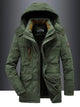 Men's hooded winter jacket with multiple zipped and flap pockets