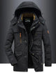 Men's hooded winter jacket with multiple zipped and flap pockets