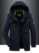Men's hooded winter jacket with multiple zipped and flap pockets