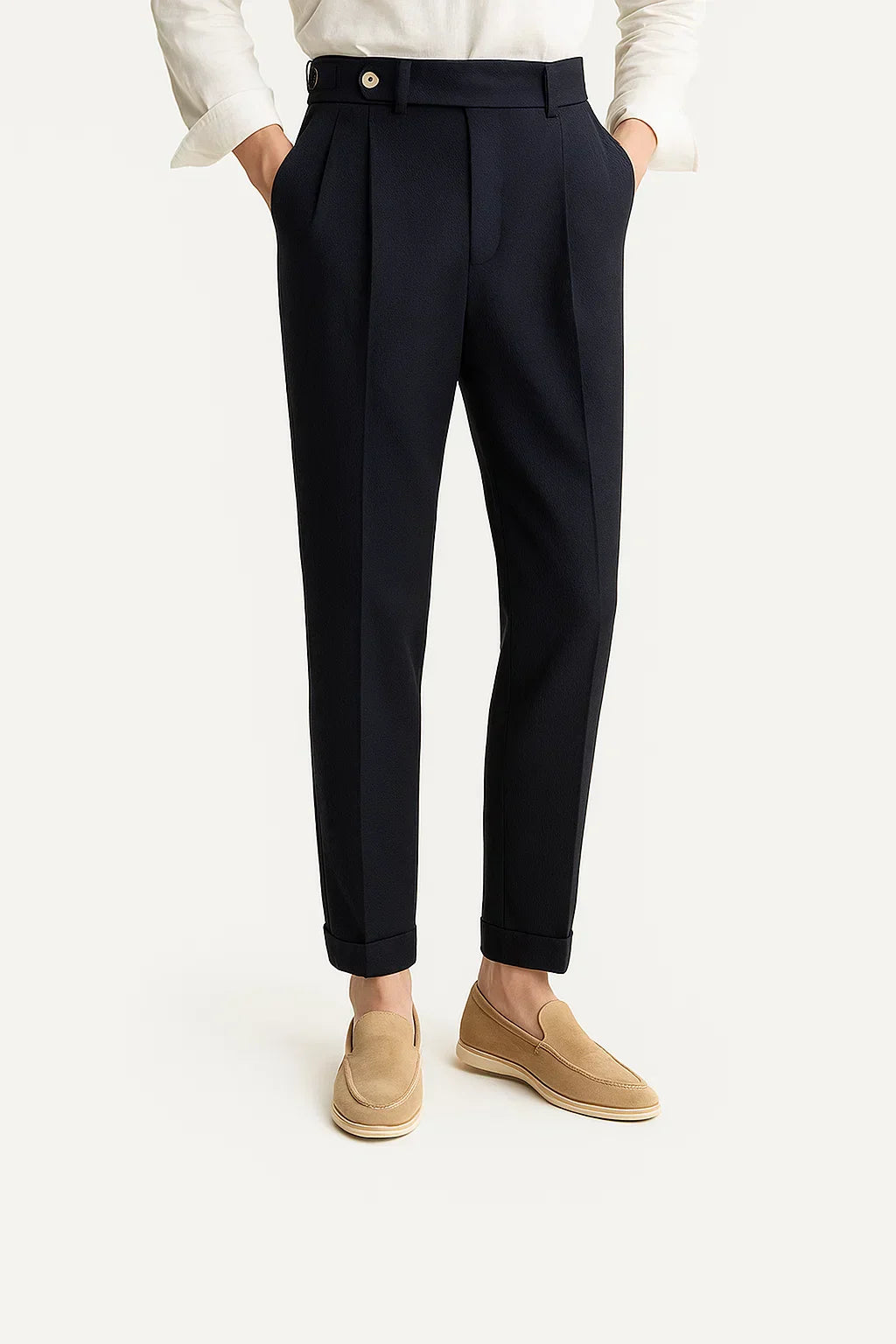 Men's Modern Fit Cotton Trousers with Pleats