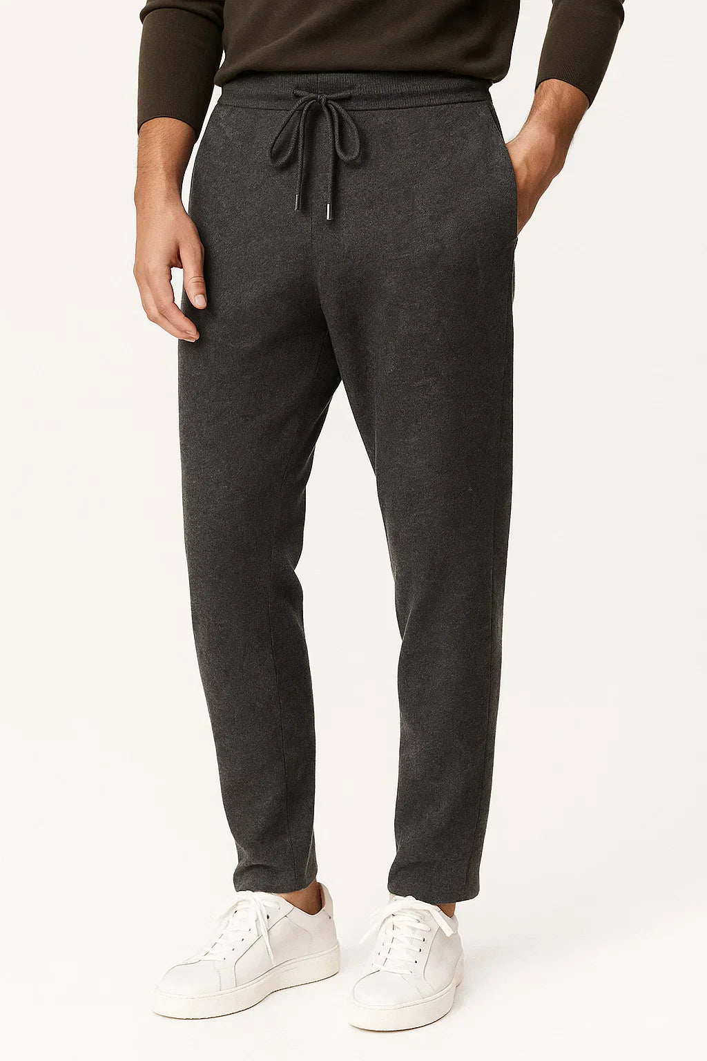 Men's High-Waisted Merino Wool Trousers, Thick and Warm