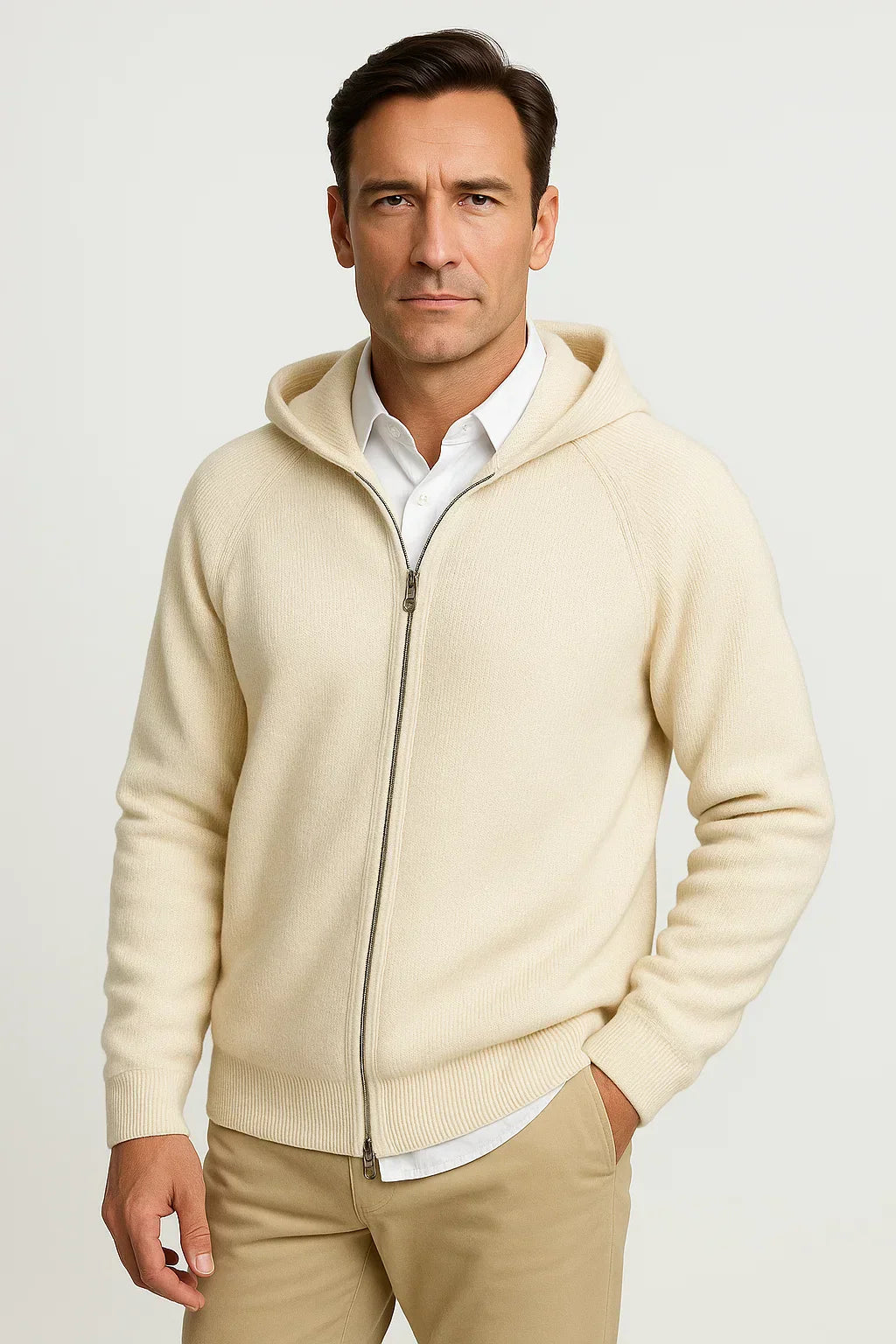 Men's Hooded Merino Wool Cardigan, Thick Knit