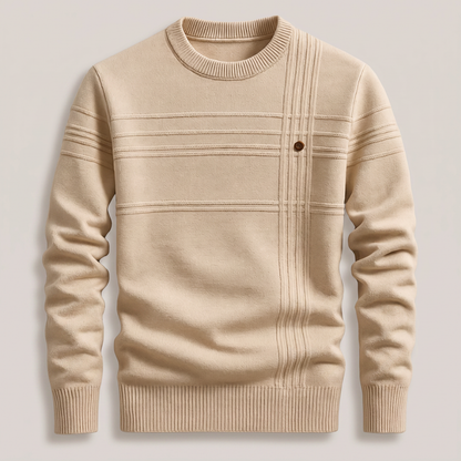 Men's crew neck knit sweater with ribbed horizontal and vertical detailing