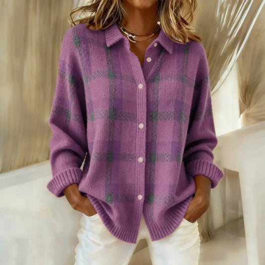 Striped knit sweater with crew neckline and long sleeves