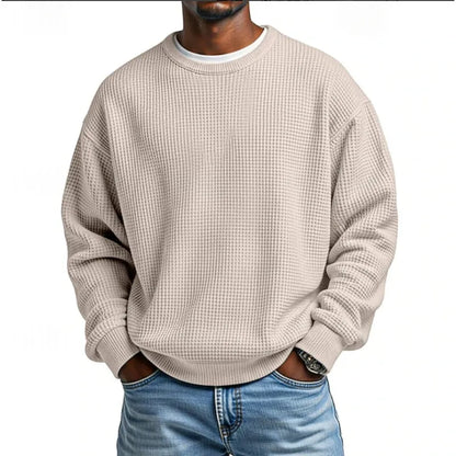 Men's textured crew neck sweatshirt with long sleeves and ribbed trims