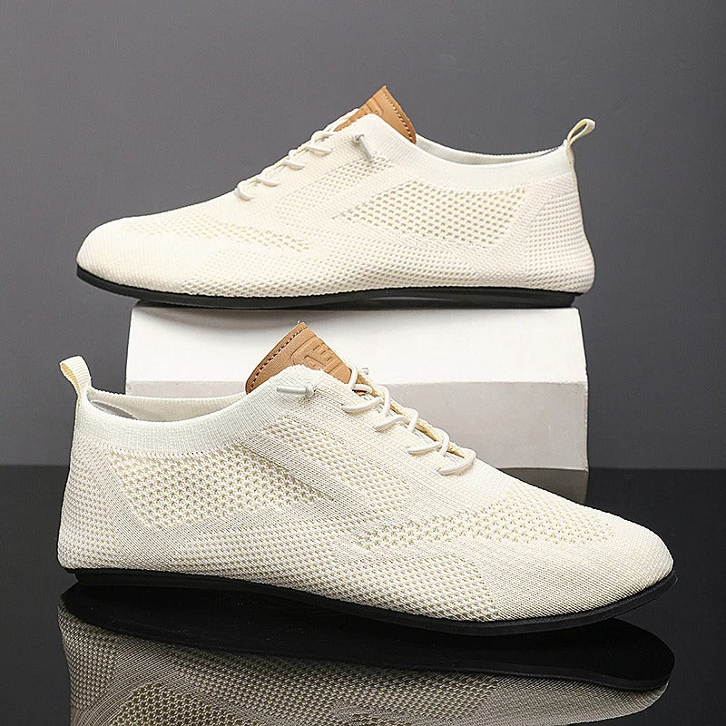 Mesh knit slip-on shoes with round toe