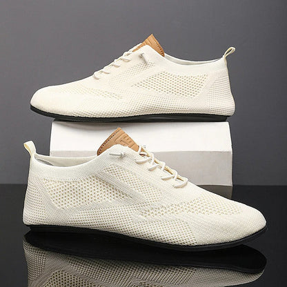 Mesh knit slip-on shoes with round toe