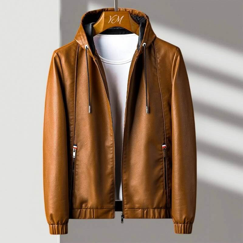 Men's hooded jacket with zip front, long sleeves and zipped pockets