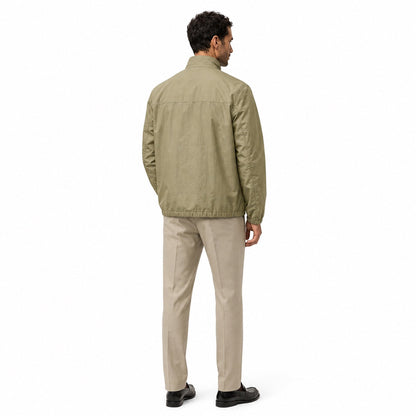 Men's plain windbreaker jacket with stand collar, long sleeves and zipped pockets