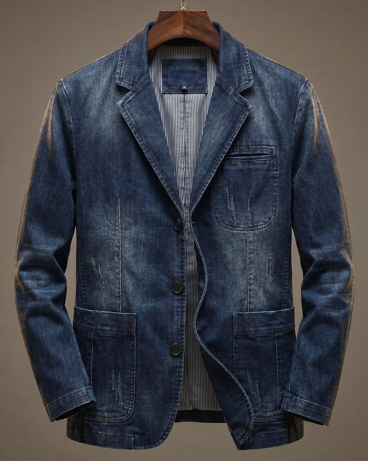 Washed blazer with notched lapels, button front, long sleeves and patch pockets