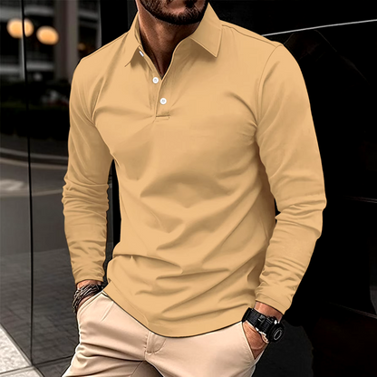 Men's long sleeve collared polo shirt with button placket