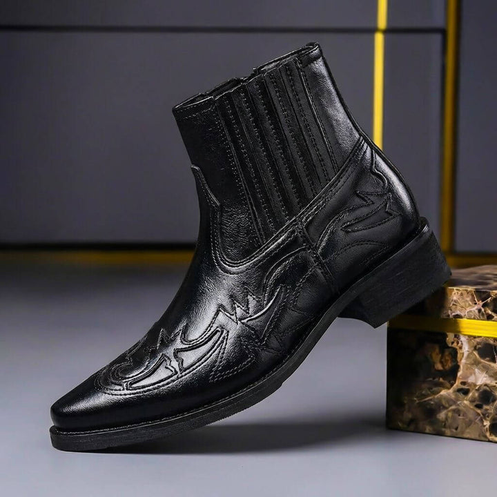 Unisex leather ankle boots with low heel