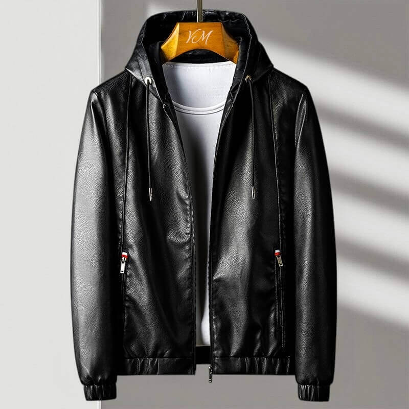 Men's hooded jacket with zip front, long sleeves and zipped pockets