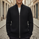 Men's ribbed knit cardigan with stand collar and full zip