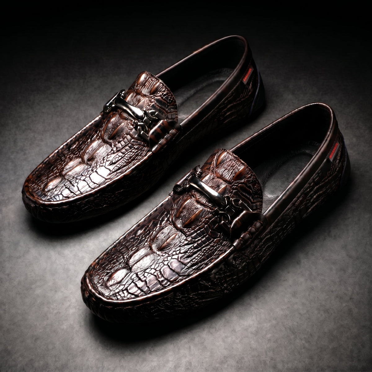Croc embossed loafers with metal horsebit detail and flat soles