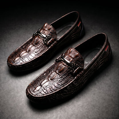 Croc embossed loafers with metal horsebit detail and flat soles