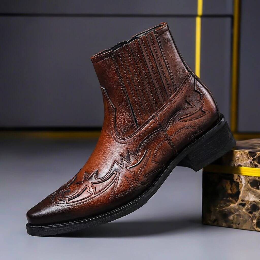 Unisex leather ankle boots with low heel