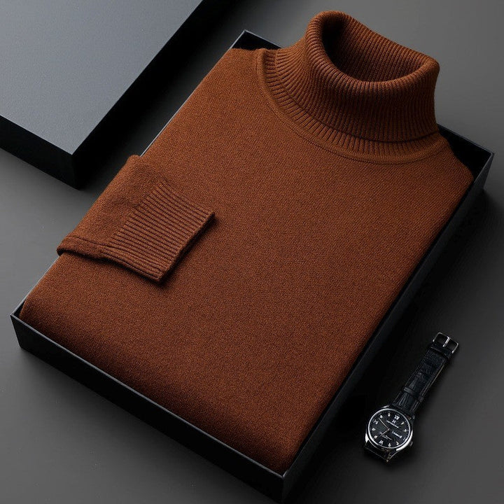 Plain ribbed turtleneck jumper folded in a presentation box