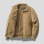 Men's plain fleece-lined bomber jacket with mock collar, zip front and utility pockets
