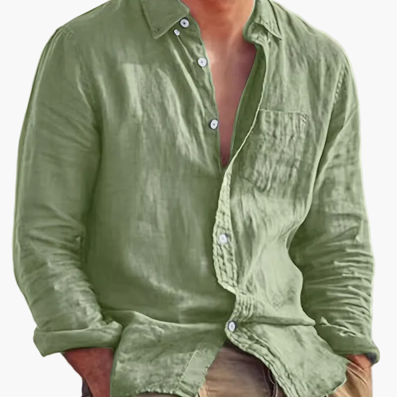 Men's long-sleeve textured button shirt with collar and chest pocket