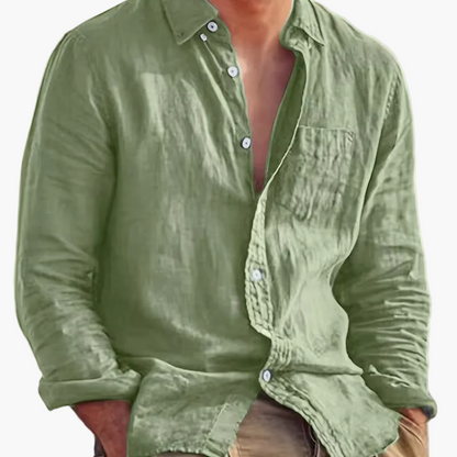 Men's long-sleeve textured button shirt with collar and chest pocket