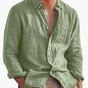 Men's long-sleeve textured button shirt with collar and chest pocket