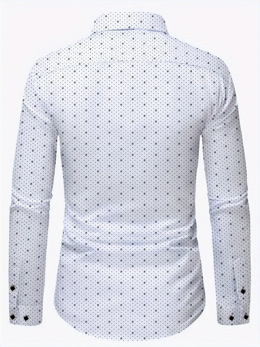 Men's Slim Fit Shirt, Long Sleeve Micro-Print Smart Casual Button-Up Summer Shirt