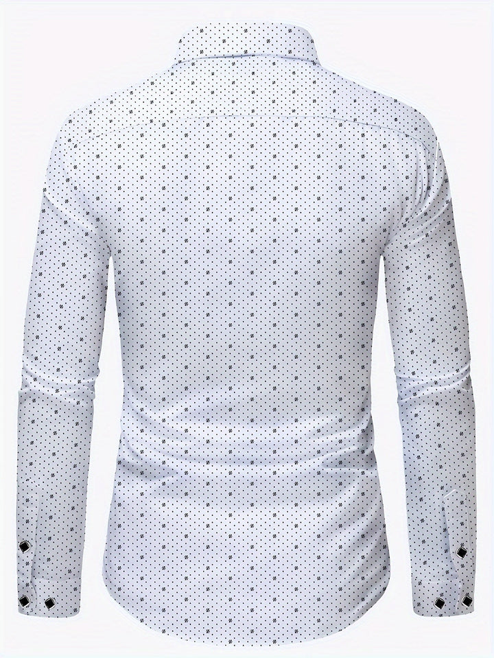 Men's Slim Fit Shirt, Long Sleeve Micro-Print Smart Casual Button-Up Summer Shirt