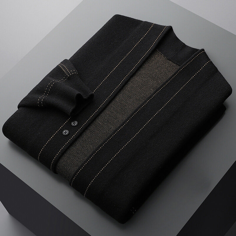 Men's textured cardigan with stand collar, button front and long sleeves