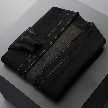 Men's textured cardigan with stand collar, button front and long sleeves