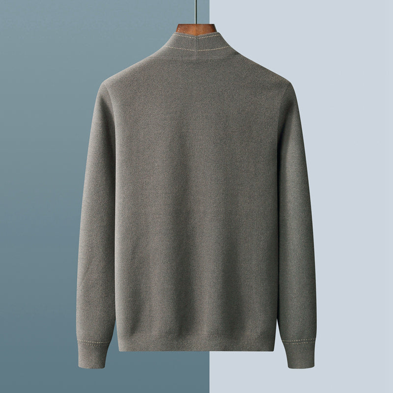 Men's textured cardigan with stand collar, button front and long sleeves