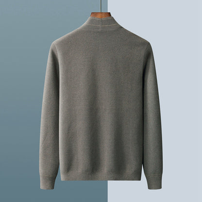 Men's textured cardigan with stand collar, button front and long sleeves