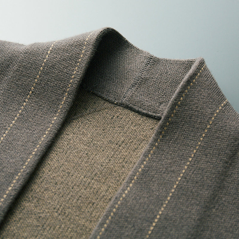 Men's textured cardigan with stand collar, button front and long sleeves