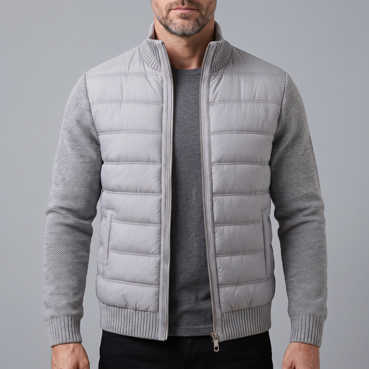 Quilted unisex puffer jacket with long sleeves and hip-length cut
