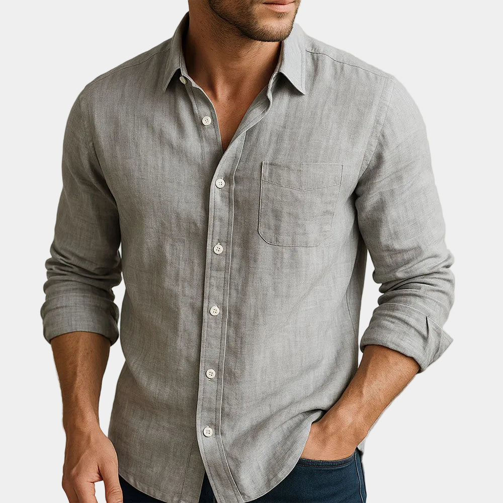 Men's long sleeve button-down shirt with pointed collar