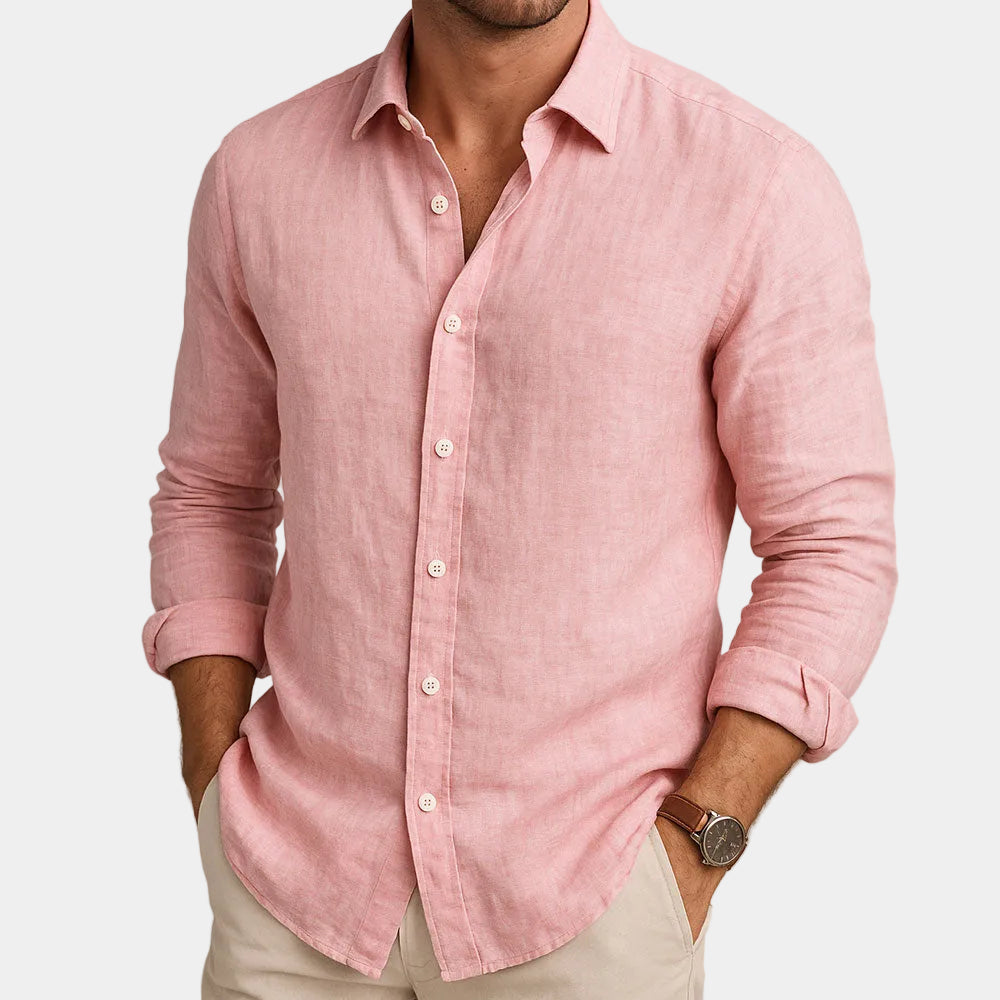 Men's long sleeve button-down shirt with pointed collar
