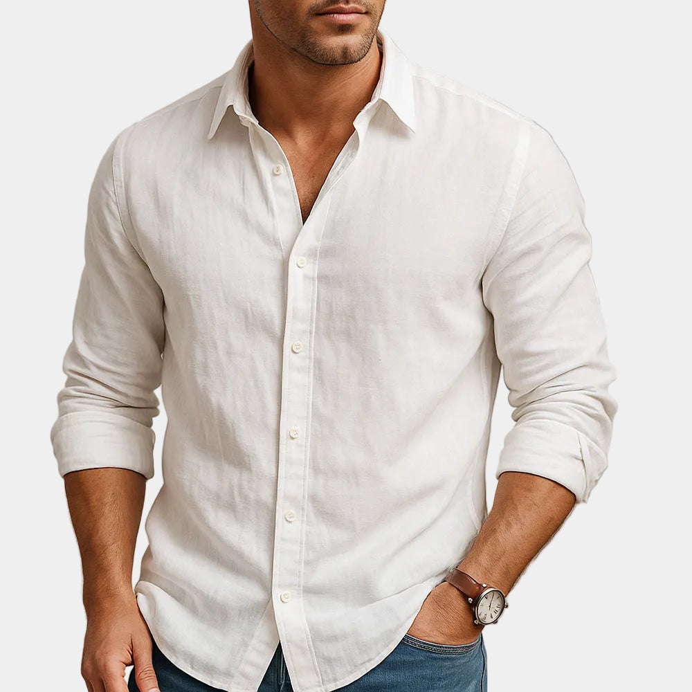 Men's long sleeve button-down shirt with pointed collar