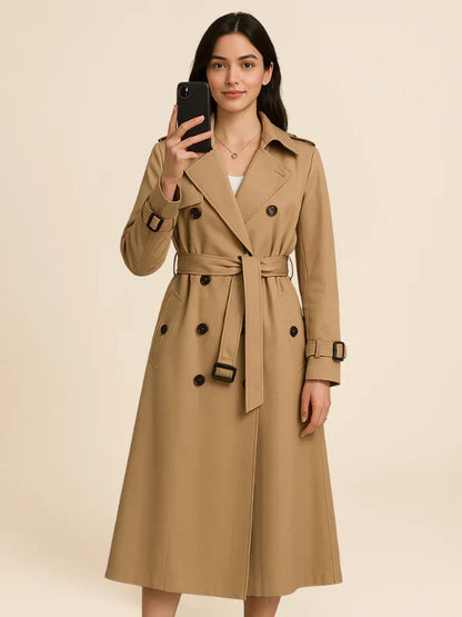 Classic belted trench coat with a longline outerwear silhouette