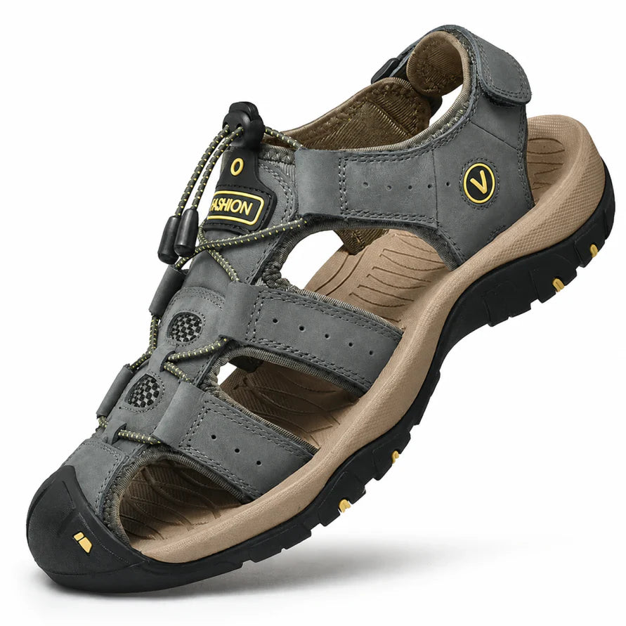 Men's Closed Toe Walking Sandals, Bungee Lace, Lugged Sole