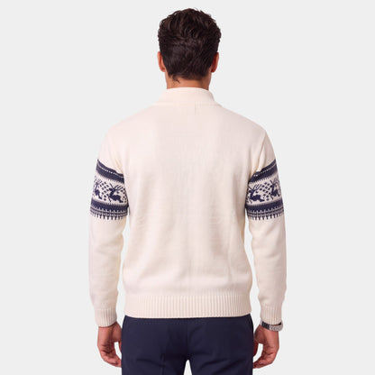 Men's Fair Isle jumper with reindeer pattern, mock neck and half-zip fastening