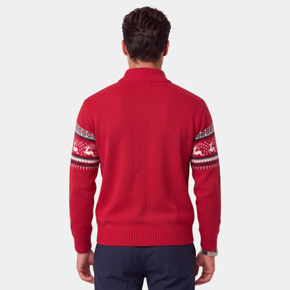 Men's Fair Isle jumper with reindeer pattern, mock neck and half-zip fastening