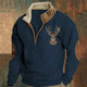 Men's quarter-zip sweatshirt with mock collar, deer embroidery and elbow patches