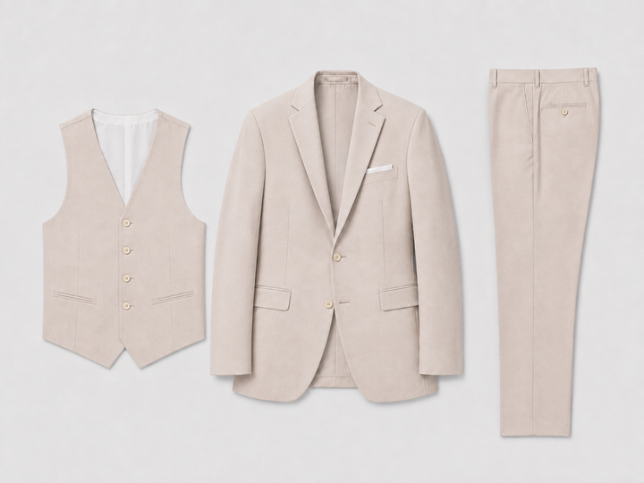 Men's three-piece suit with jacket waistcoat and trousers