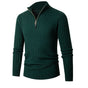 Men's ribbed quarter-zip sweater with stand collar and long sleeves