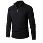 Men's ribbed quarter-zip sweater with stand collar and long sleeves