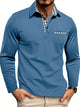 Men's Long Sleeve Polo Shirt, Slim Fit Check Detail Smart Casual Polo for Autumn